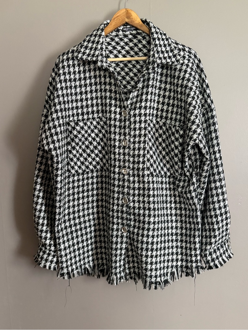 Nasty Gal Black and White Houndstooth Oversized Shacket